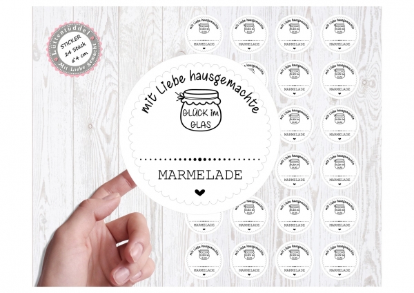 24 zuckersüßer Sticker Aufkleber 4cm zum selbstbeschriften Marmelade  Glück im Glas  von Lüttentüddel® -